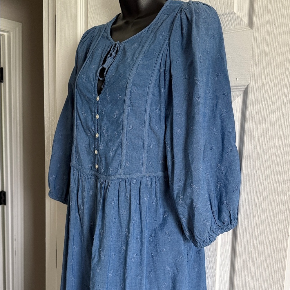Old Navy Blue Maxi Peasant Dress with Button Front - Picture 4 of 10